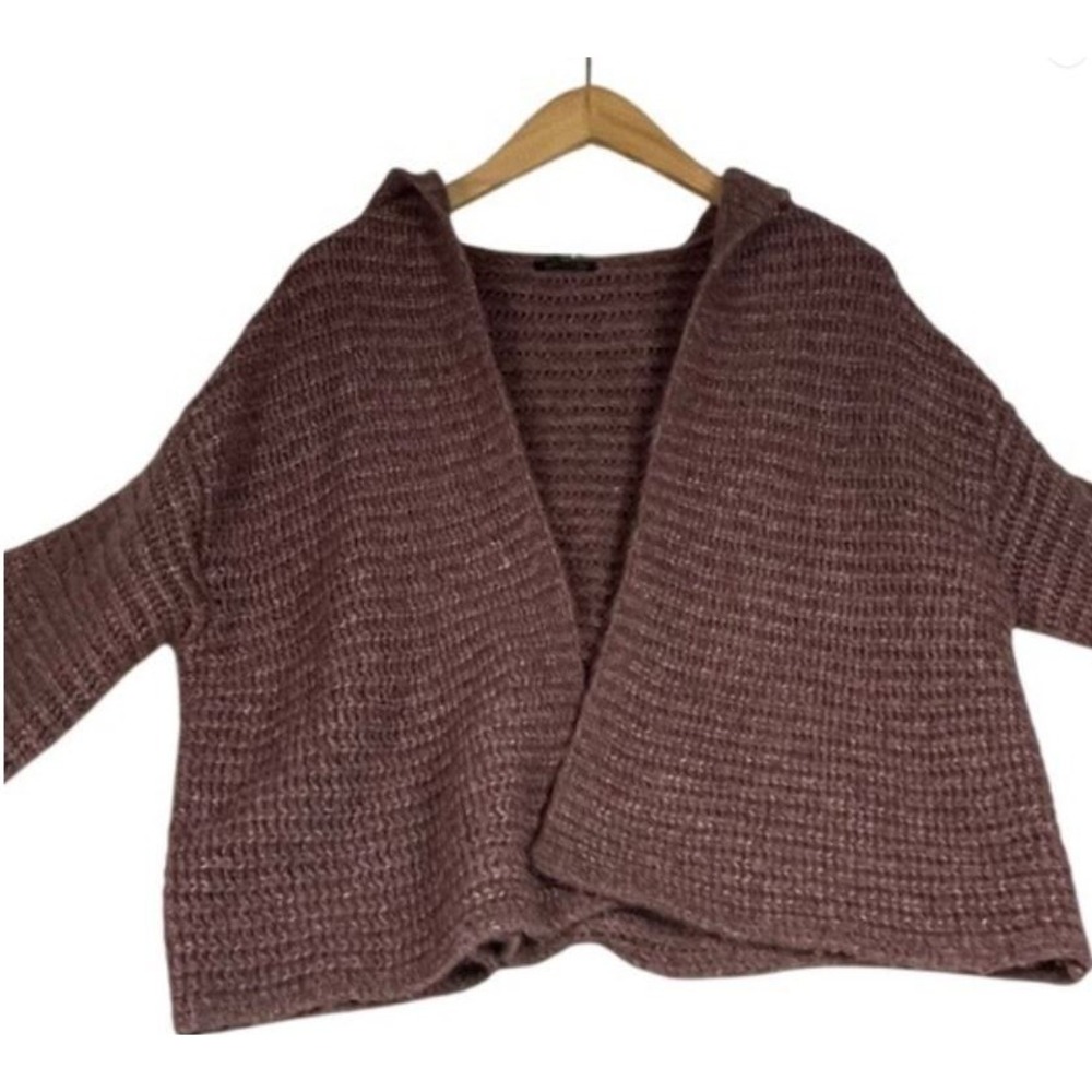 Wild Fable Chestnut Mauve Hooded Open Front Waffle Knit Cardigan Sweater S